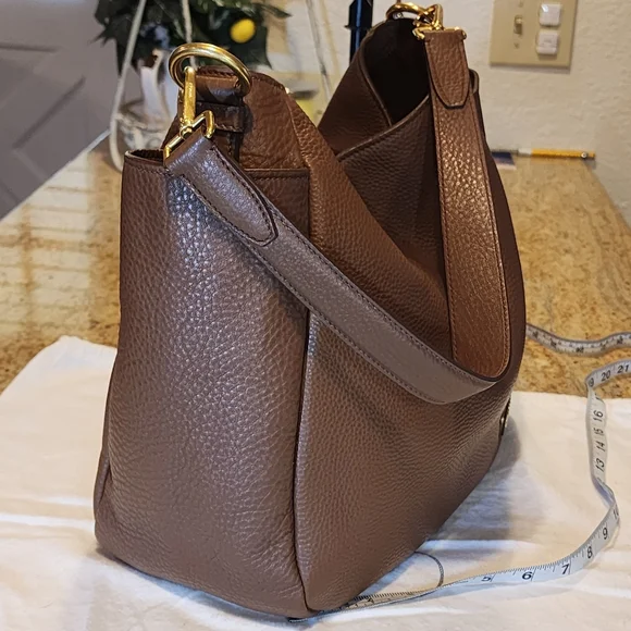 New Prada Vitello Daino BR5009 Brown Leather Side Pocket Hobo Mag Id Card Duster - Picture 12 of 16